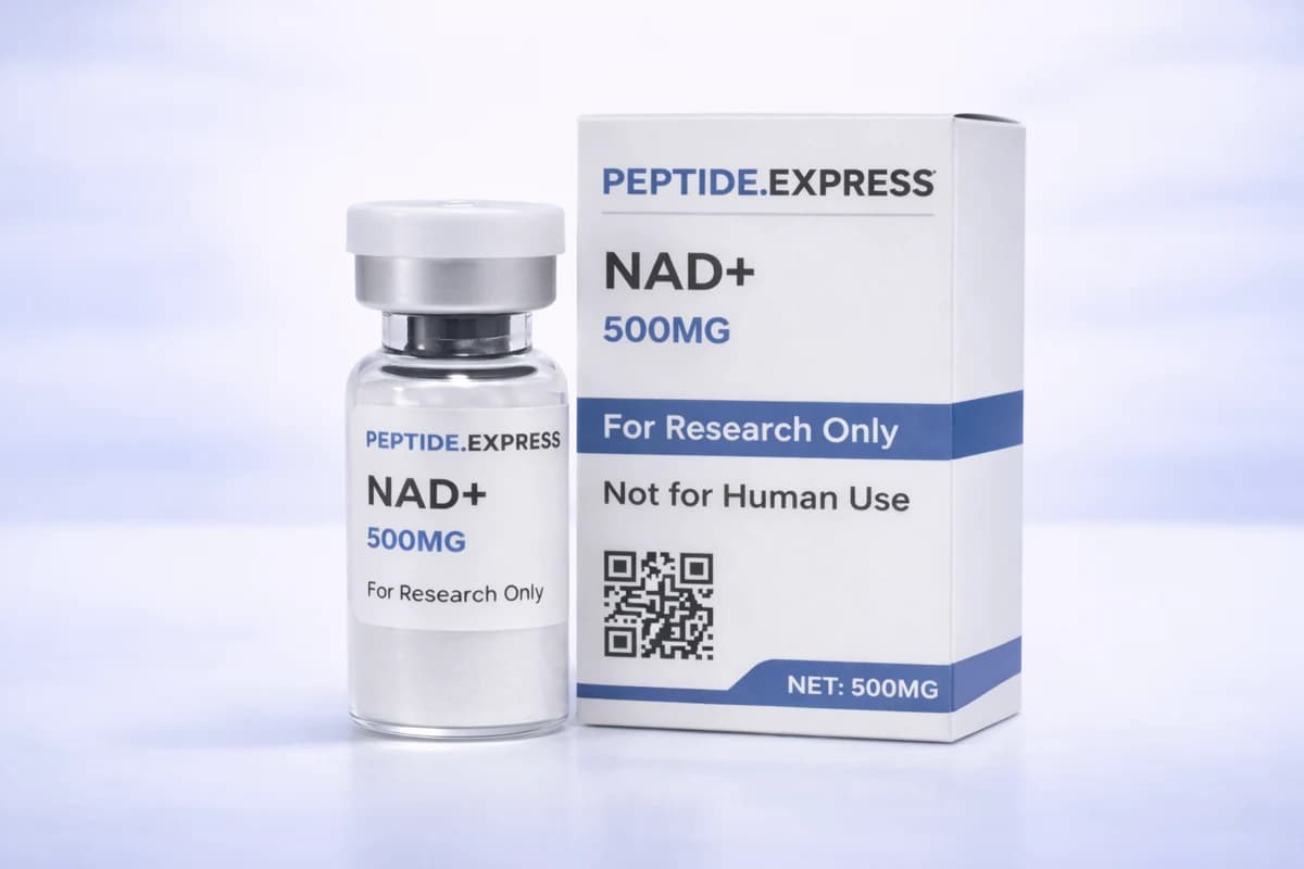 Illustrative Peptide.Express NAD+ vial and packaging.
