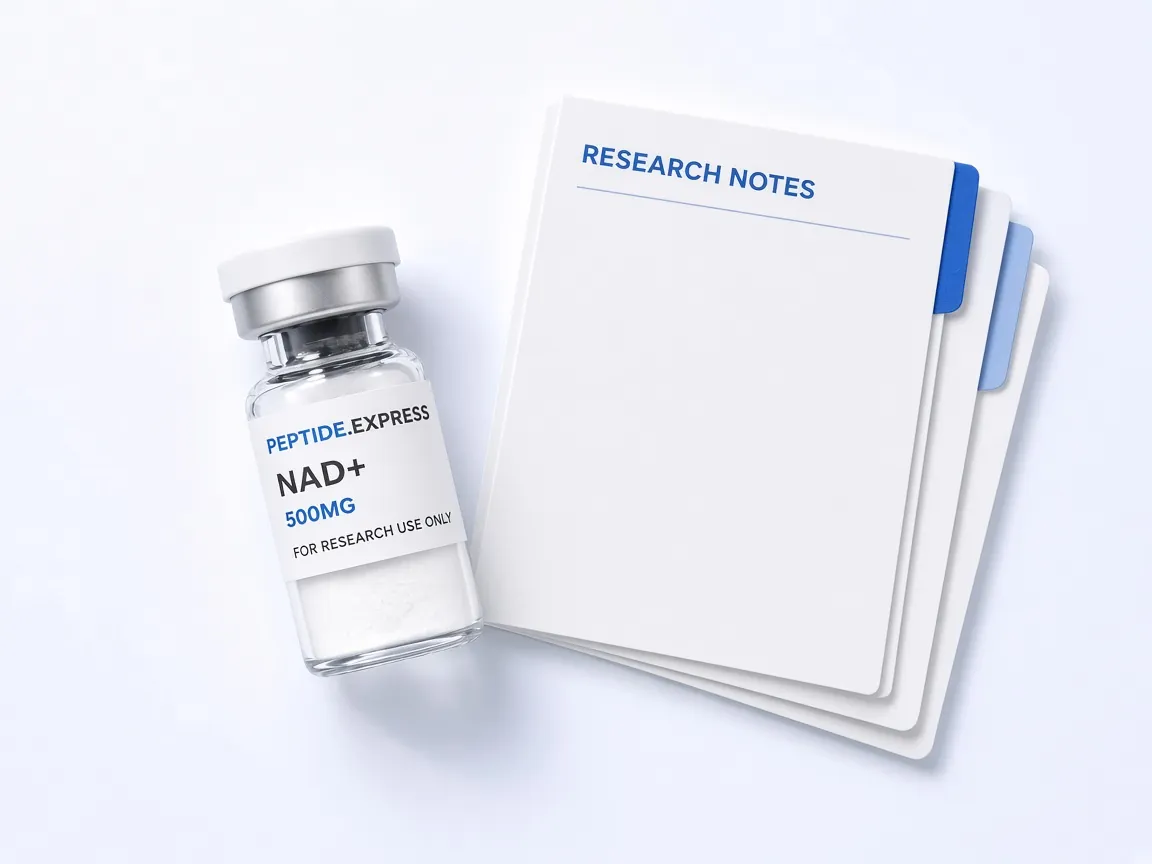 NAD+ research vial with research notes