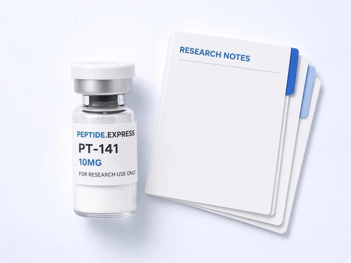 PT-141 research vial with research notes