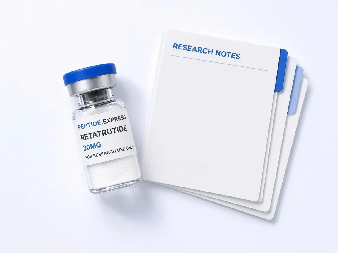 Retatrutide research vial with research notes