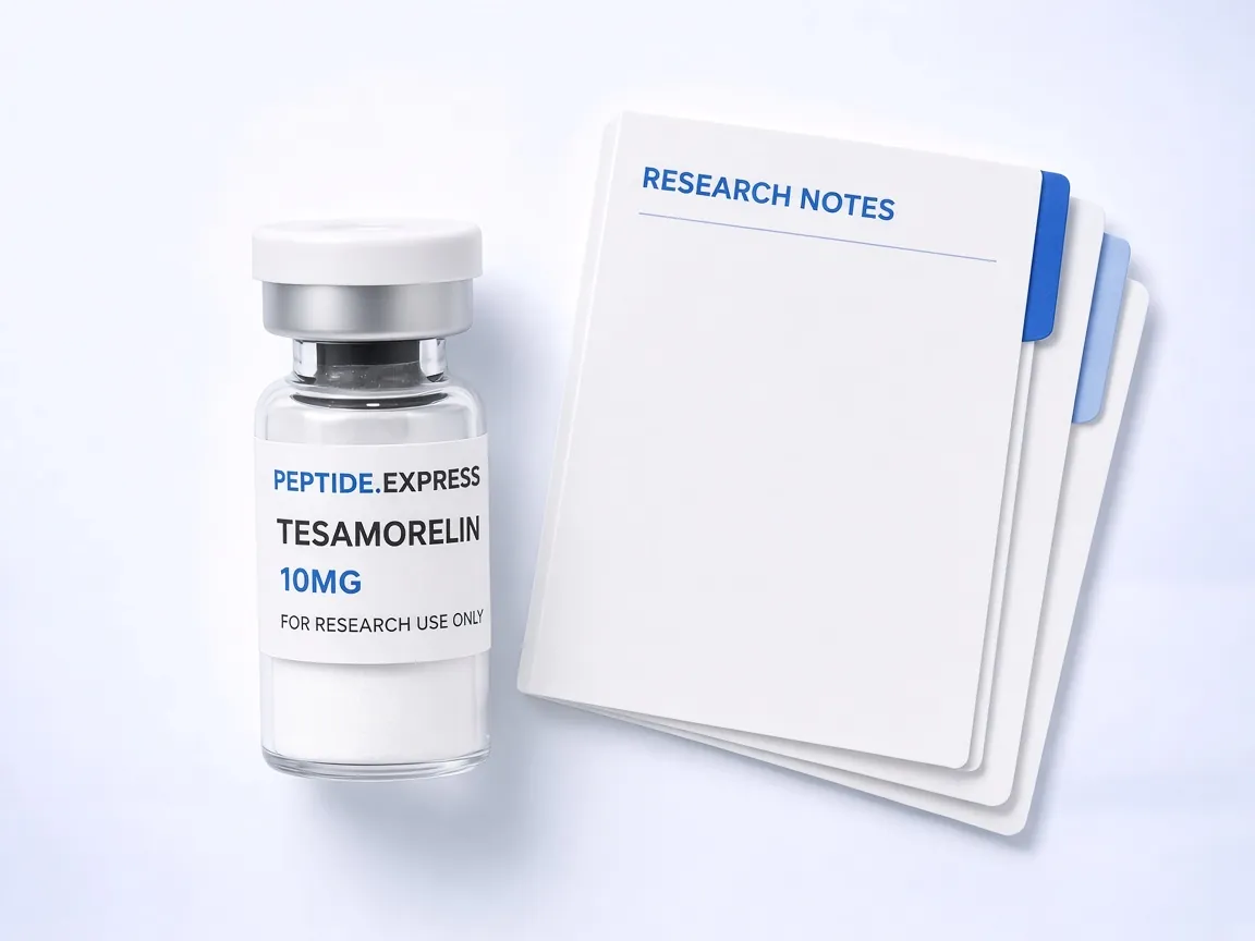 Tesamorelin research vial with research notes